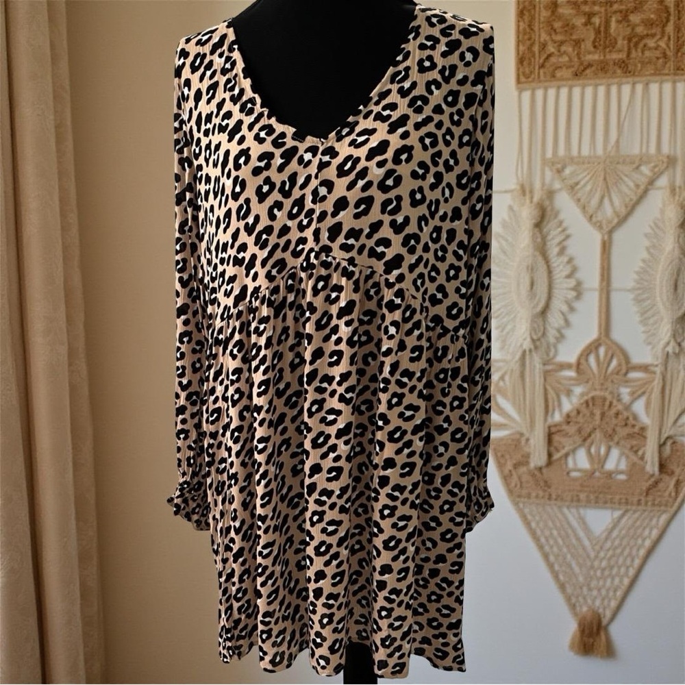 Simply Southern Bohemian Asymmetrical Beige Leopard Print Dress - Large NWT